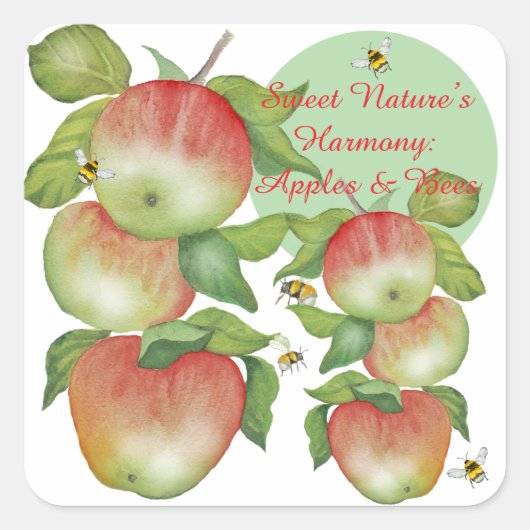 Sweet Harmony: Waterverf appels en een bij Vierkante Sticker (Voorkant)