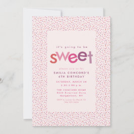 Sweet harten en sproinkles roze verjaardagsfeestje aankondiging