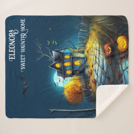 Sweet Haunted Home Halloween Huis Sherpa Deken (Voorkant (horizontaal))