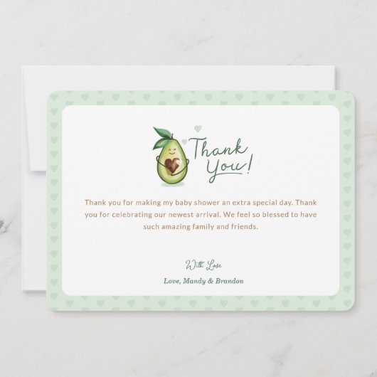 Sweet Heart Avocado Baby shower Dank u Groen Bedankkaart (Achterkant)