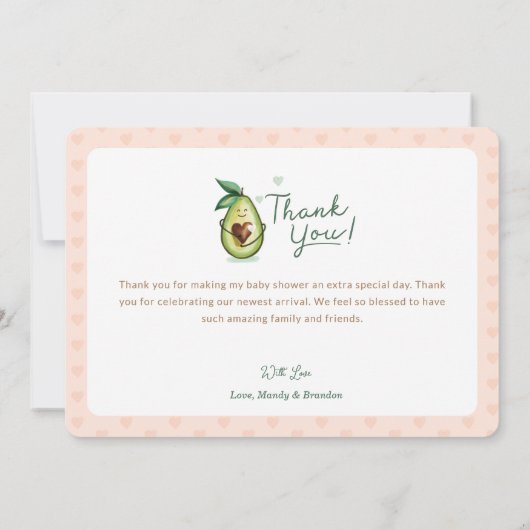 Sweet Heart Avocado Baby shower Dank u Roze Bedankkaart (Achterkant)