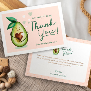 Sweet Heart Avocado Baby shower Dank u Roze Bedankkaart