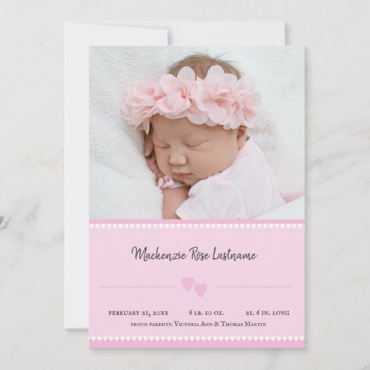 Sweet Heart Baby Girl Fotoaankondiging Roze Aankondiging (Voorkant)