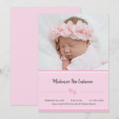 Sweet Heart Baby Girl Fotoaankondiging Roze Aankondiging (Voorkant / Achterkant)