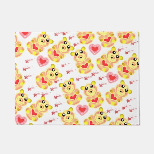 Sweet Heart Bear Nursery Pattern Deurmat (Voorkant)