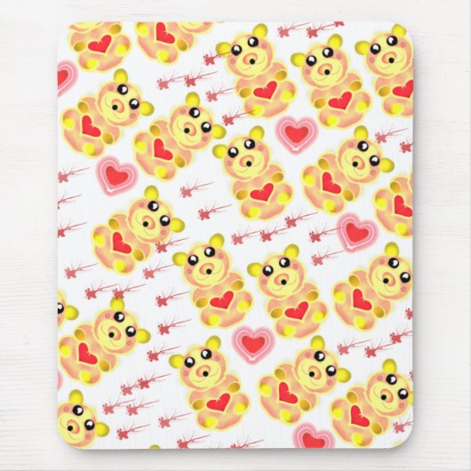 Sweet Heart Bear Nursery Pattern Muismat (Voorkant)