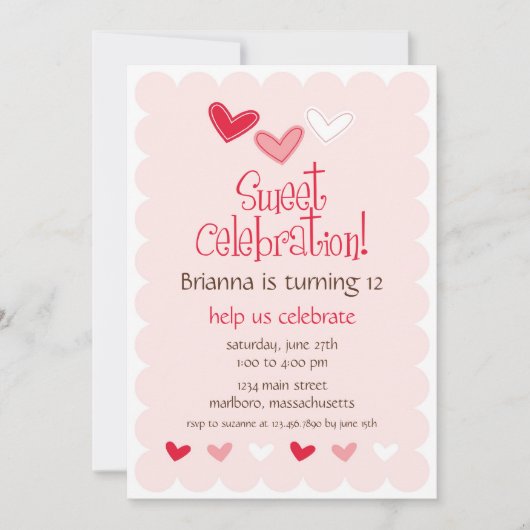 Sweet Heart Birthday Party Invitation Kaart (Voorkant)