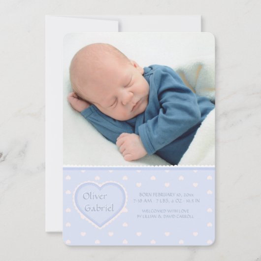 Sweet Heart Blue Foto geboorteaankondiging Aankondiging (Voorkant)