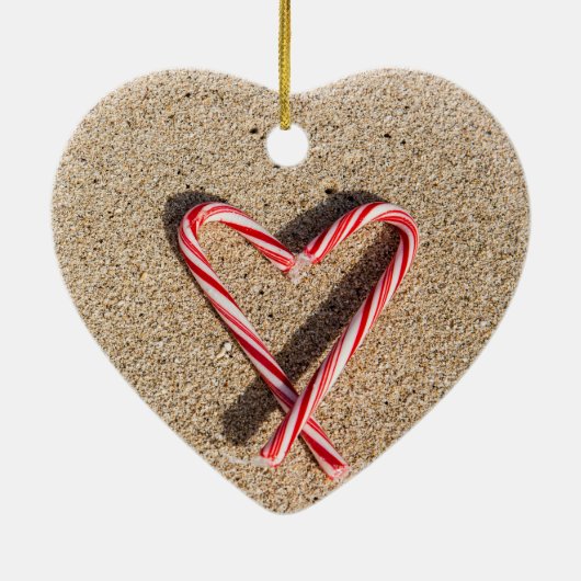 Sweet Heart Candy Cane Beach-kerstversiering Keramisch Ornament (Achterkant)