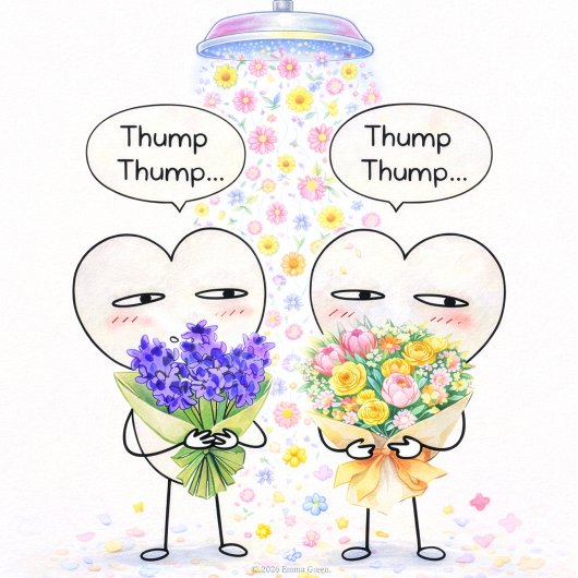 Sweet Heart Couple with Flower Shower Greeting Kaart