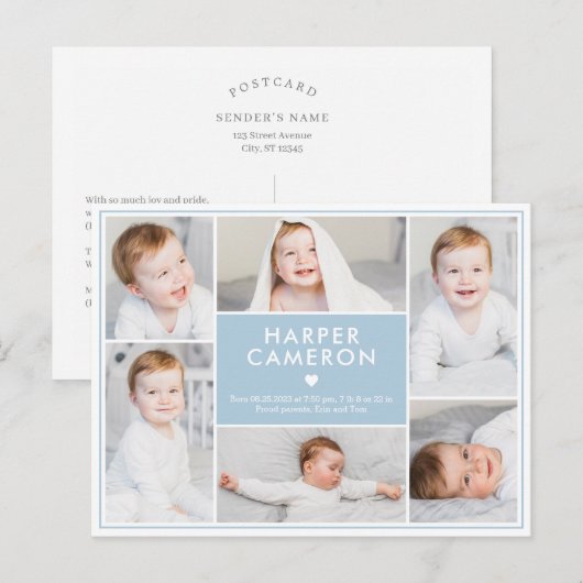 Sweet Heart Editable Color Birth Announding Briefkaart (Voorkant / Achterkant)