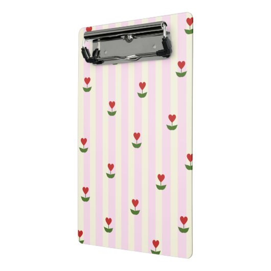 Sweet Heart Flower Pattern – Soft Pink Striped  Mini Klembord (Angled2)