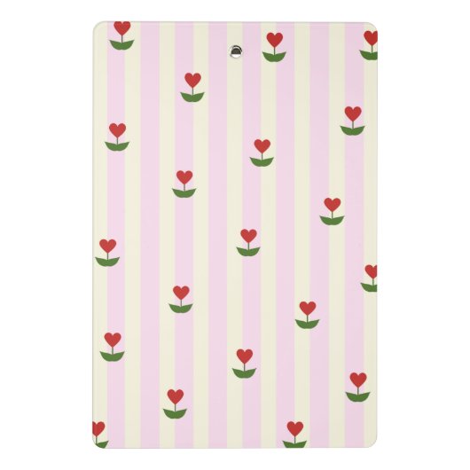 Sweet Heart Flower Pattern – Soft Pink Striped  Mini Klembord (Achterkant)