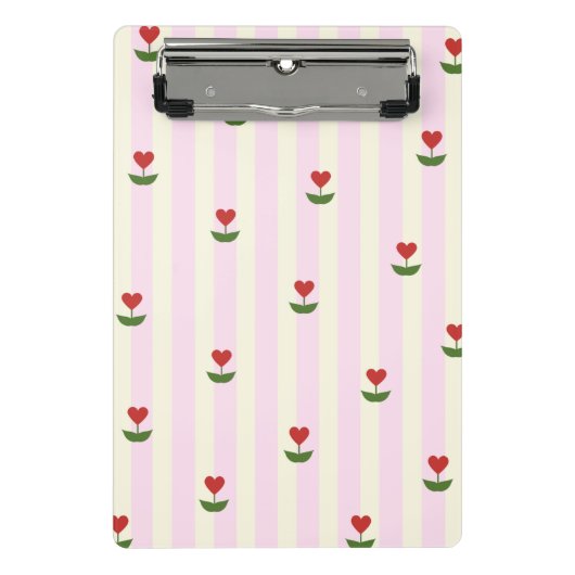 Sweet Heart Flower Pattern – Soft Pink Striped  Mini Klembord (Voorkant)