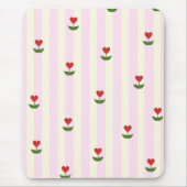 Sweet Heart Flower Pattern – Soft Pink Striped  Muismat (Voorkant)
