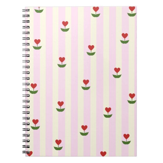 Sweet Heart Flower Pattern – Soft Pink Striped  Notitieboek (Voorkant)