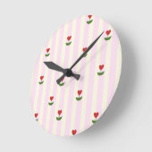 Sweet Heart Flower Pattern – Soft Pink Striped  Ronde Klok (Hoek)