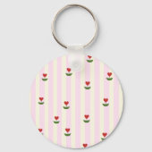 Sweet Heart Flower Pattern – Soft Pink Striped  Sleutelhanger (Voorkant)
