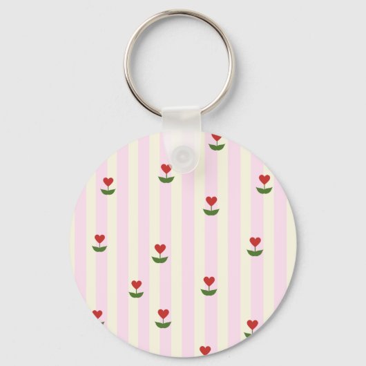 Sweet Heart Flower Pattern – Soft Pink Striped  Sleutelhanger (Voorkant)