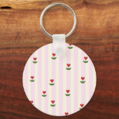Sweet Heart Flower Pattern – Soft Pink Striped  Sleutelhanger (Achterkant)