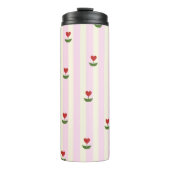 Sweet Heart Flower Pattern – Soft Pink Striped  Thermosbeker (Voorkant)