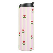 Sweet Heart Flower Pattern – Soft Pink Striped  Thermosbeker (Gedraaid links)
