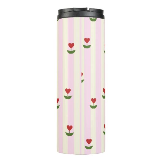 Sweet Heart Flower Pattern – Soft Pink Striped  Thermosbeker (Achterkant)