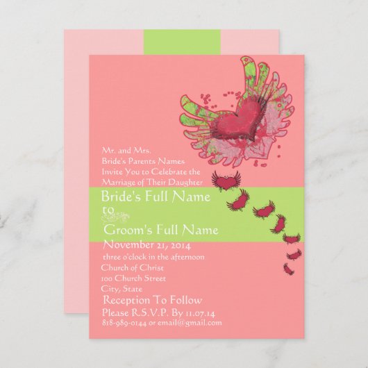 Sweet Heart Framboos & Limoen bruiloft uitnodiging (Voorkant / Achterkant)