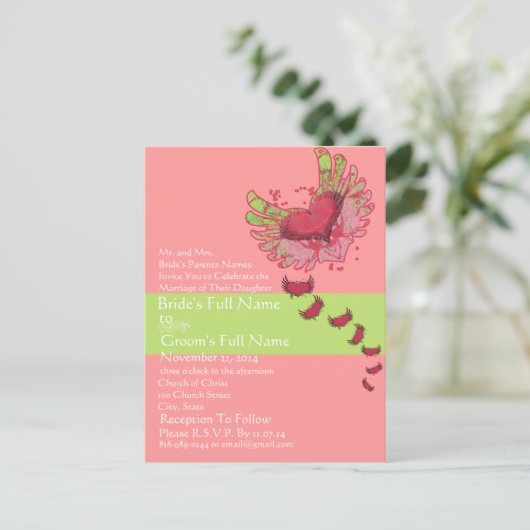 Sweet Heart Framboos & Limoen bruiloft uitnodiging (Staand voorkant)