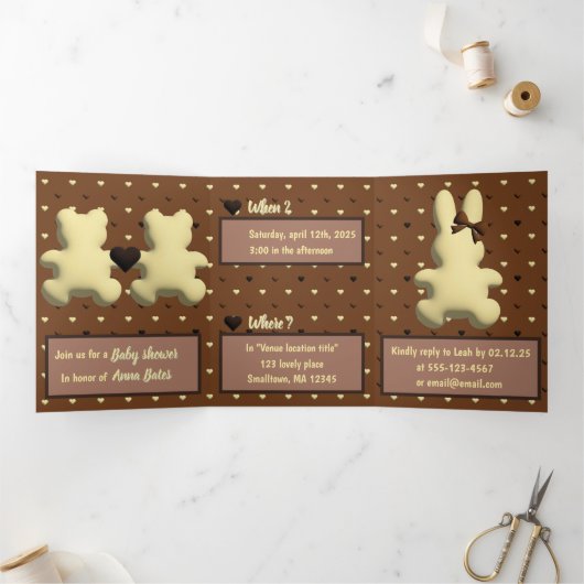 "Sweet heart landing" baby shower Drieluik Uitnodiging (Binnen)