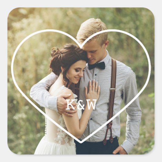Sweet Heart Lijst Monogrammed Weddenfoto Vierkante Sticker (Voorkant)