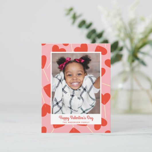 Sweet Heart Lollipops Valentijnsdag Fotokaart Feestdagenkaart (Staand voorkant)