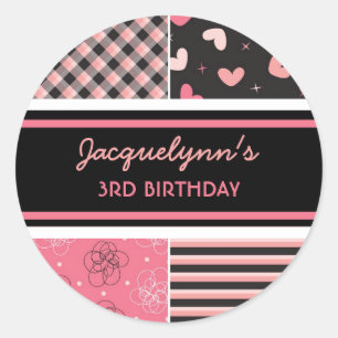 Sweet Heart Pink Black Girl Birthday Party Sticker