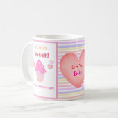 Sweet Heart Pink Cupcakes Stripes Valentijnsdag Koffiemok (Voorkant links)