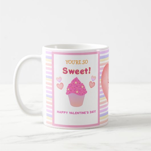 Sweet Heart Pink Cupcakes Stripes Valentijnsdag Koffiemok (Links)