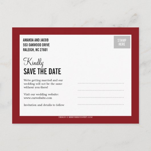 Sweet Heart Red de datum Kaart (Achterkant)