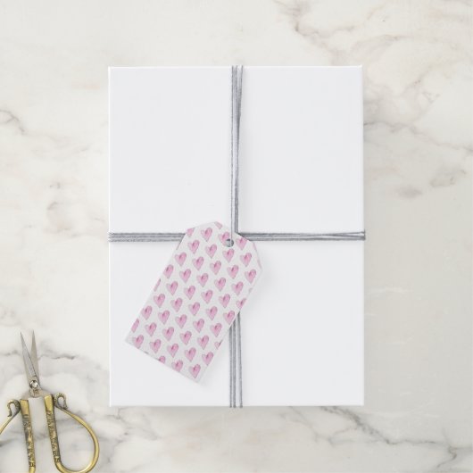 Sweet Hearts Pattern Roze Artisan Waterverven Lief Cadeaulabel (Met Touw)