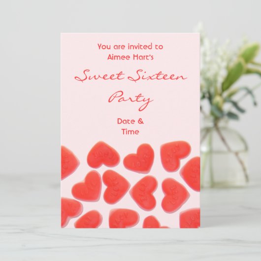 Sweet Hearts Roze 'Sweet Sixteen party' uitnodigin Kaart (Staand voorkant)