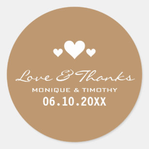 Sweet Hearts Tan Brown Wedding Bedankt Ronde Sticker