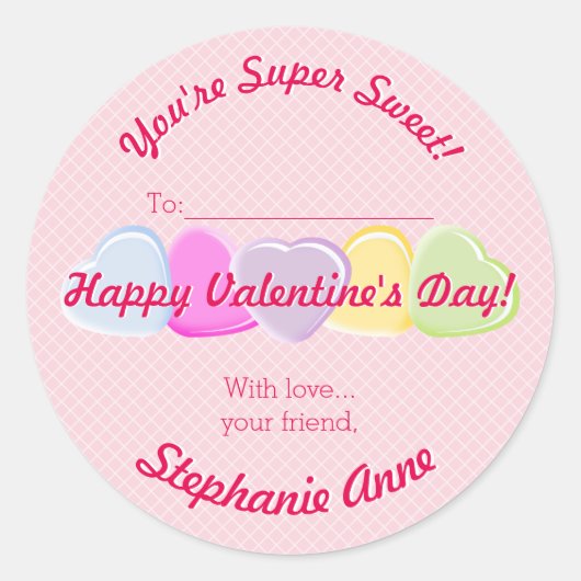 Sweet Hearts Valentijns Snoep Ronde Sticker (Voorkant)