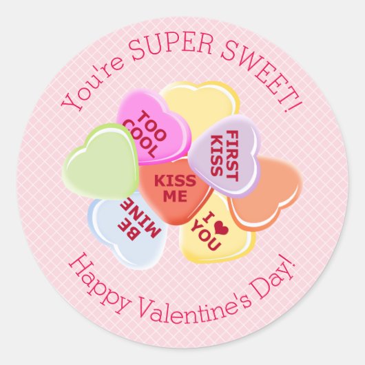 Sweet Hearts Valentijns Snoep Ronde Sticker (Voorkant)