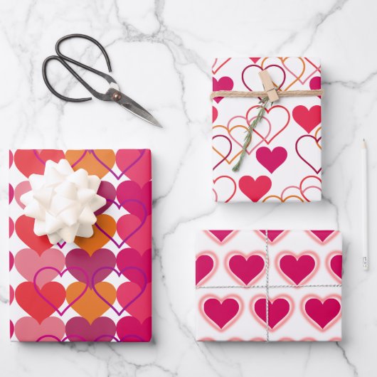 Sweet Hearts Wrapping Paper Flat Sheet Set van 3 (Voorkant)