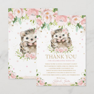 Sweet Hedgel g Blush Pink Floral Baby shower  Bedankkaart