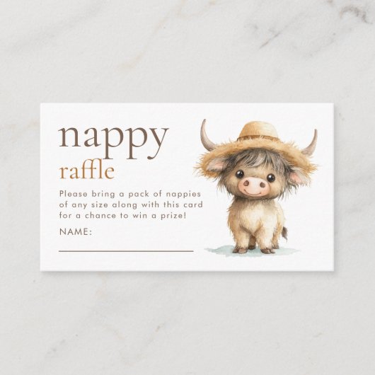 Sweet Highland Koe Nappy Raffle Baby shower Informatiekaartje (Voorkant)