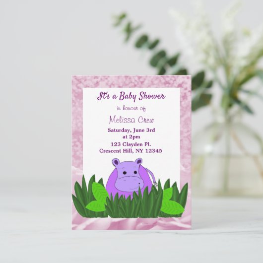 Sweet Hippo Baby shower Invitation Kaart (Staand voorkant)