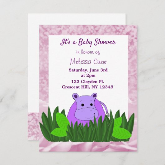 Sweet Hippo Baby shower Invitation Kaart (Voorkant / Achterkant)