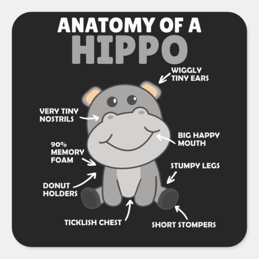 Sweet Hippo statement Anatomy of a Hippo Vierkante Sticker (Voorkant)