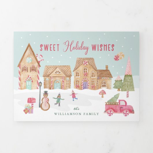 Sweet Holiday wenst Gingerbrood Town Fun Colour Drieluik Wenskaart (Cover)