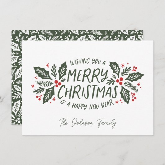 Sweet Holly Greenery kerstfeestjes Feestdagenkaart (Voorkant / Achterkant)