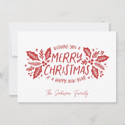 Sweet Holly Greenery kerstrood Feestdagenkaart (Voorkant)